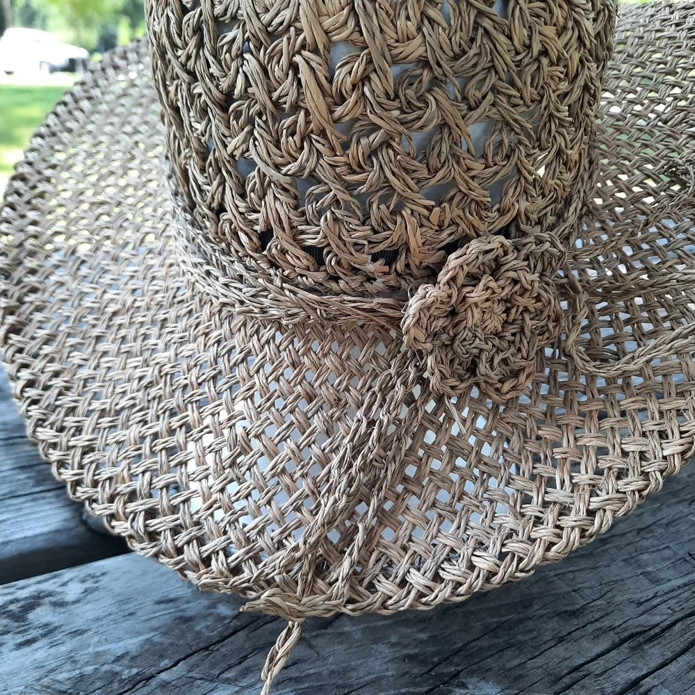 Scala Gal Woven Straw Hat Flower Detail Brim Natural Sun Hat Size 57cm
